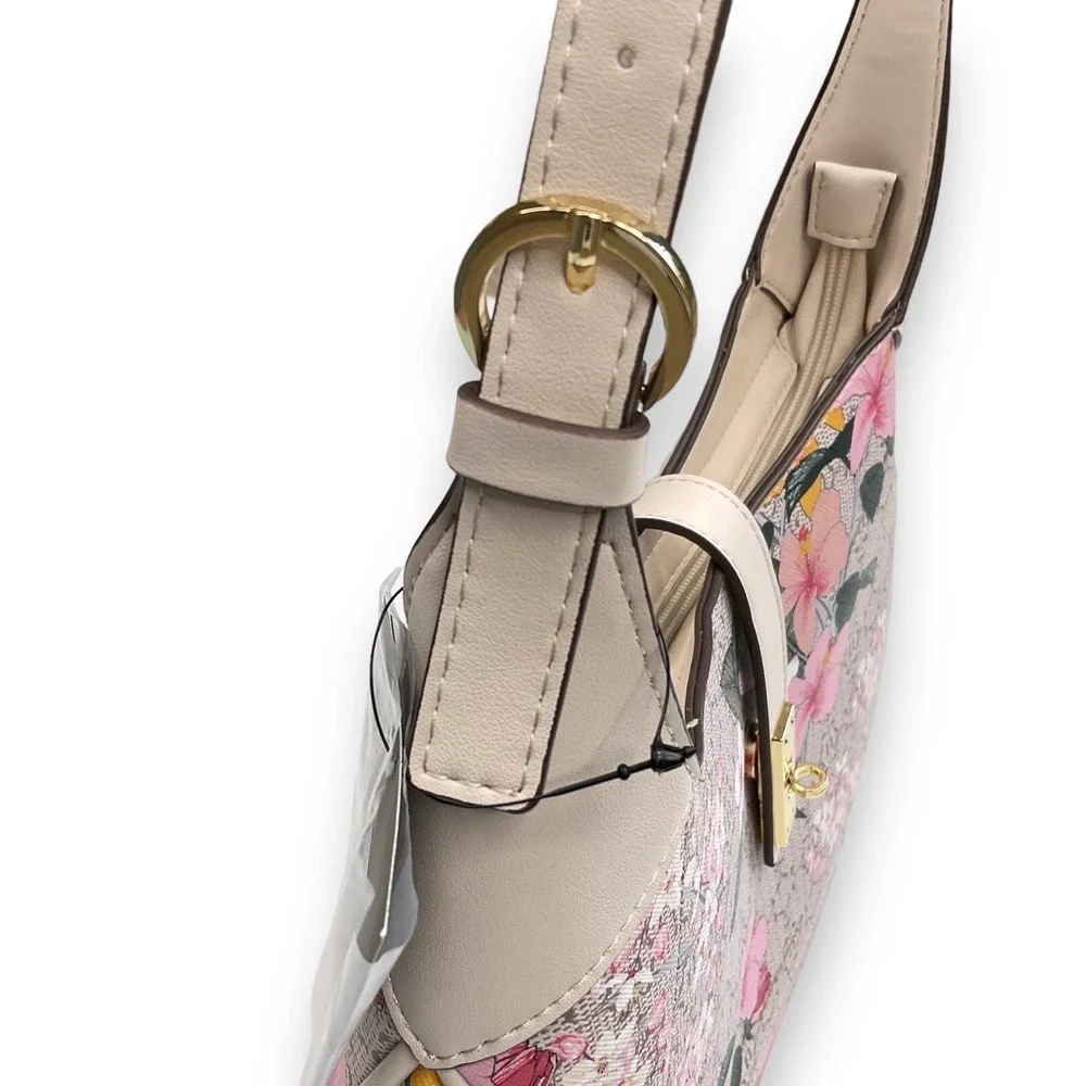 Nanette Purse Pink Beige Floral Logo Short Shoulder Hobo Bag NWT $88